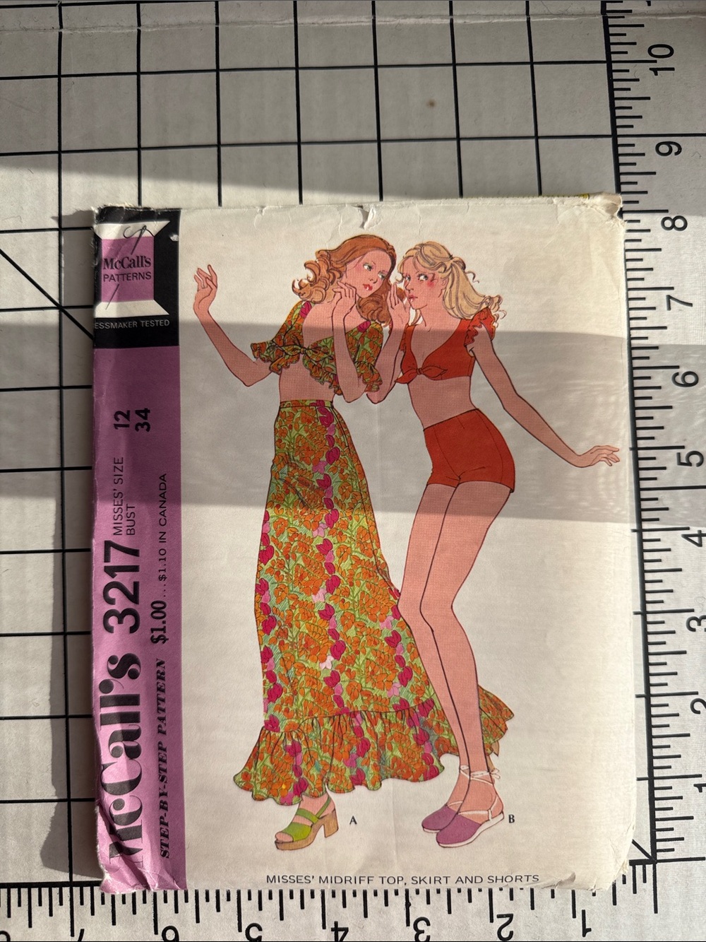 Vintage 1972 McCall’s 3217 Sewing Pattern UNCUT FF Boho Midriff Top Maxi Skirt